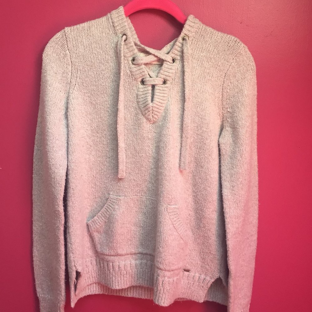 Beige Hollister Lace Up Sweater with Hood